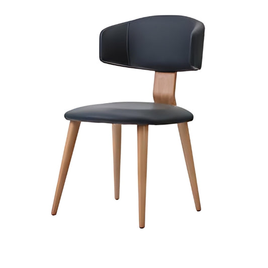 Contemporary Black Leather Chair with Natural Wood Legs