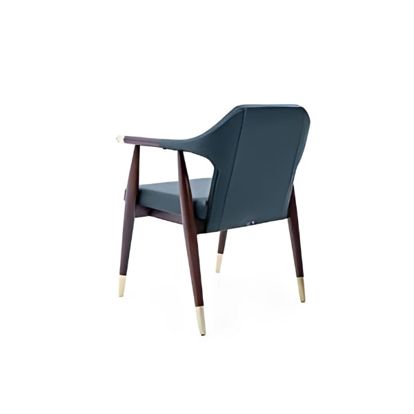 Modern Dark Wood Armchair with Teal Upholstery and Gold Accents