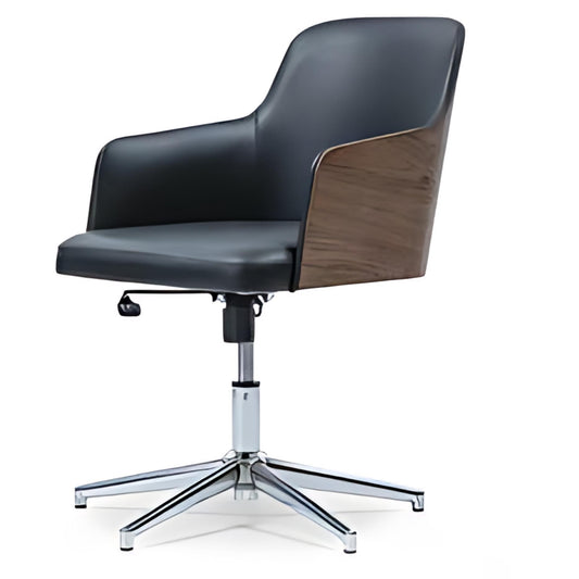 Sleek Black Office Chair with Wooden Accents: A Perfect Blend of Style and Functionality