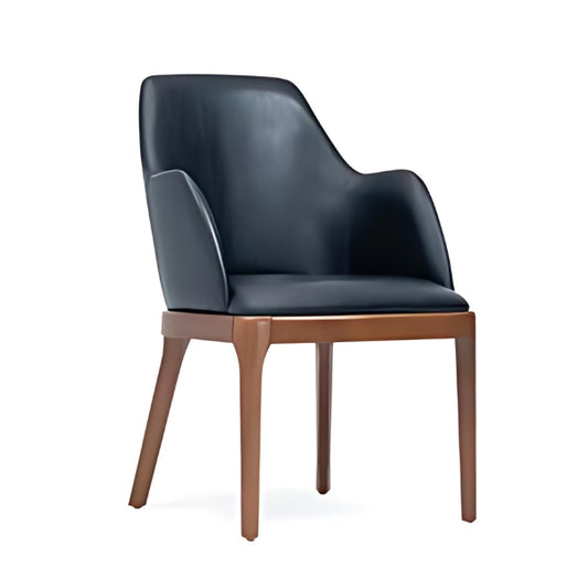 Elegant Black Leather Armchair with Wooden Legs: A Sophisticated Blend of Comfort and Style