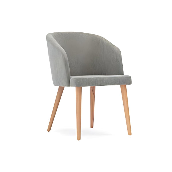 Modern Gray Upholstered Armchair with Wooden Legs: A Stylish Blend of Comfort and Functionality