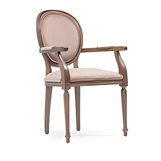 Elegant Pink Upholstered Armchair with Wooden Frame