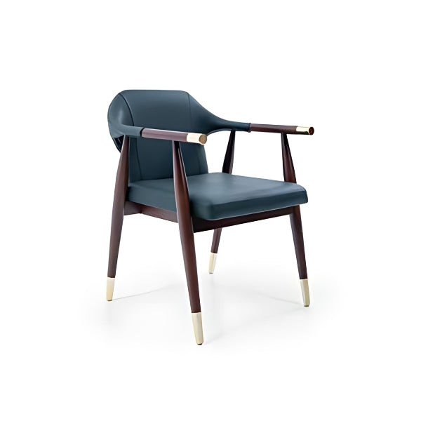 Modern Dark Wood Armchair with Teal Upholstery and Gold Accents