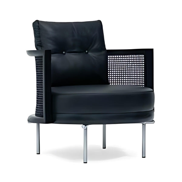 Modern Elegance: The Black Upholstered Accent Chair with Rattan Detail