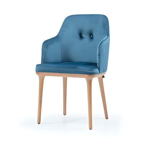 Chic Teal Upholstered Armchair with Wooden Legs