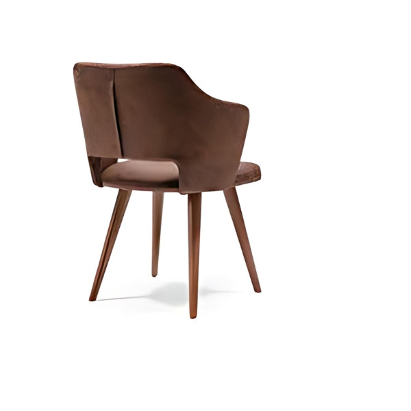 Stylish Brown Upholstered Armchair with Wooden Legs: A Contemporary Blend of Comfort and Sophistication