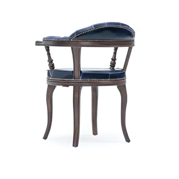 Luxurious Navy Blue Tufted Armchair with Dark Wood Frame