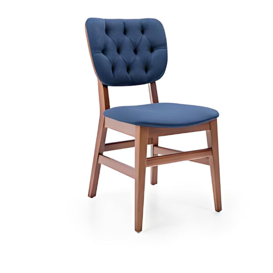 Charming Navy Blue Tufted Dining Chair with Warm Wood Legs