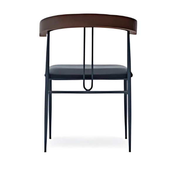 Sleek Black Upholstered Dining Chair with Metal Frame and Wooden Backrest