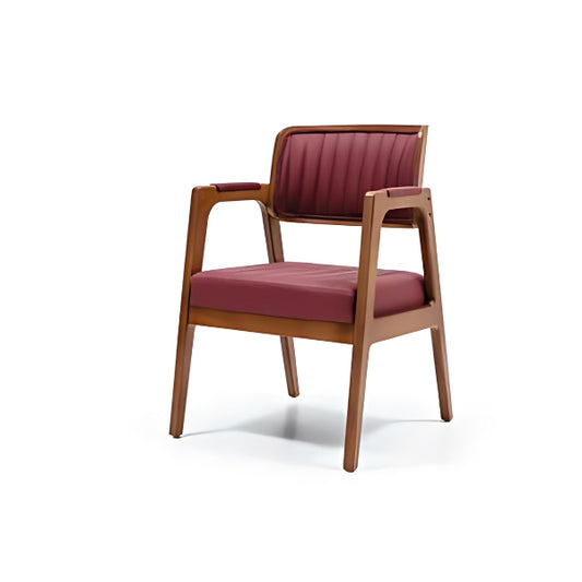 Elegant Burgundy Upholstered Armchair with Light Wood Frame