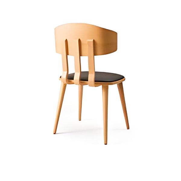 Modern Light Wood Chair with Black Upholstered Back and Seat