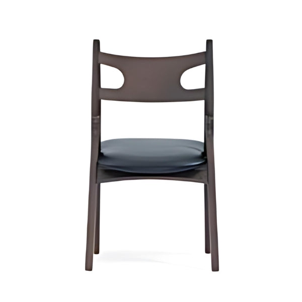 Contemporary Dark Wood Chair with Black Leather Seat