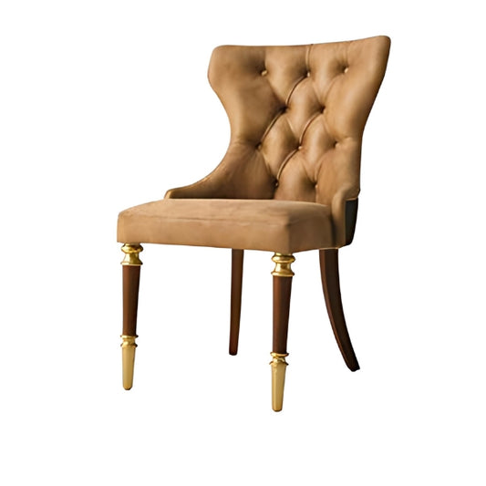 Luxurious Tan Upholstered Armchair with Gold Accents