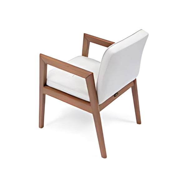 Contemporary White Upholstered Armchair with Walnut Frame