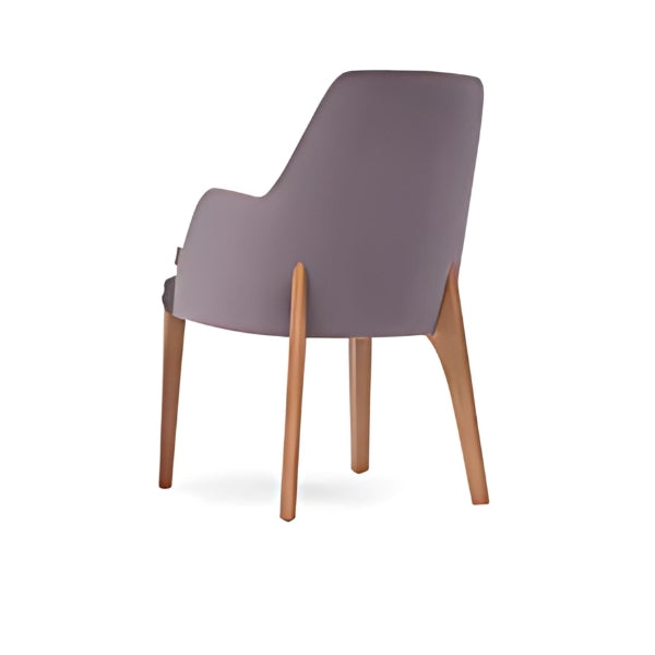 Elegant Lavender Upholstered Armchair with Wooden Legs: A Stylish Blend of Comfort and Modern Design