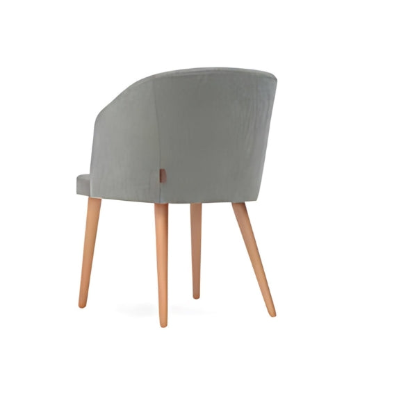 Modern Gray Upholstered Armchair with Wooden Legs: A Stylish Blend of Comfort and Functionality