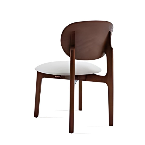 Elegant Brown Leather Tufted Chair with White Fabric Seat