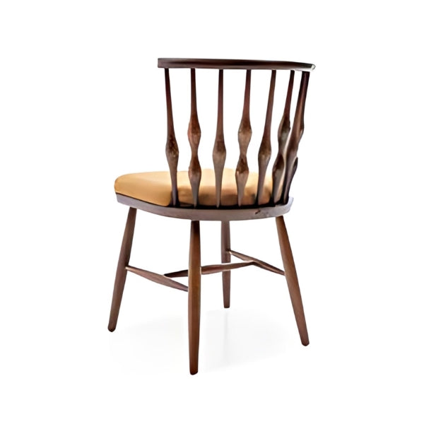 Elegant Walnut Dining Chair with Spindle Back Design and Warm Mustard Upholstery