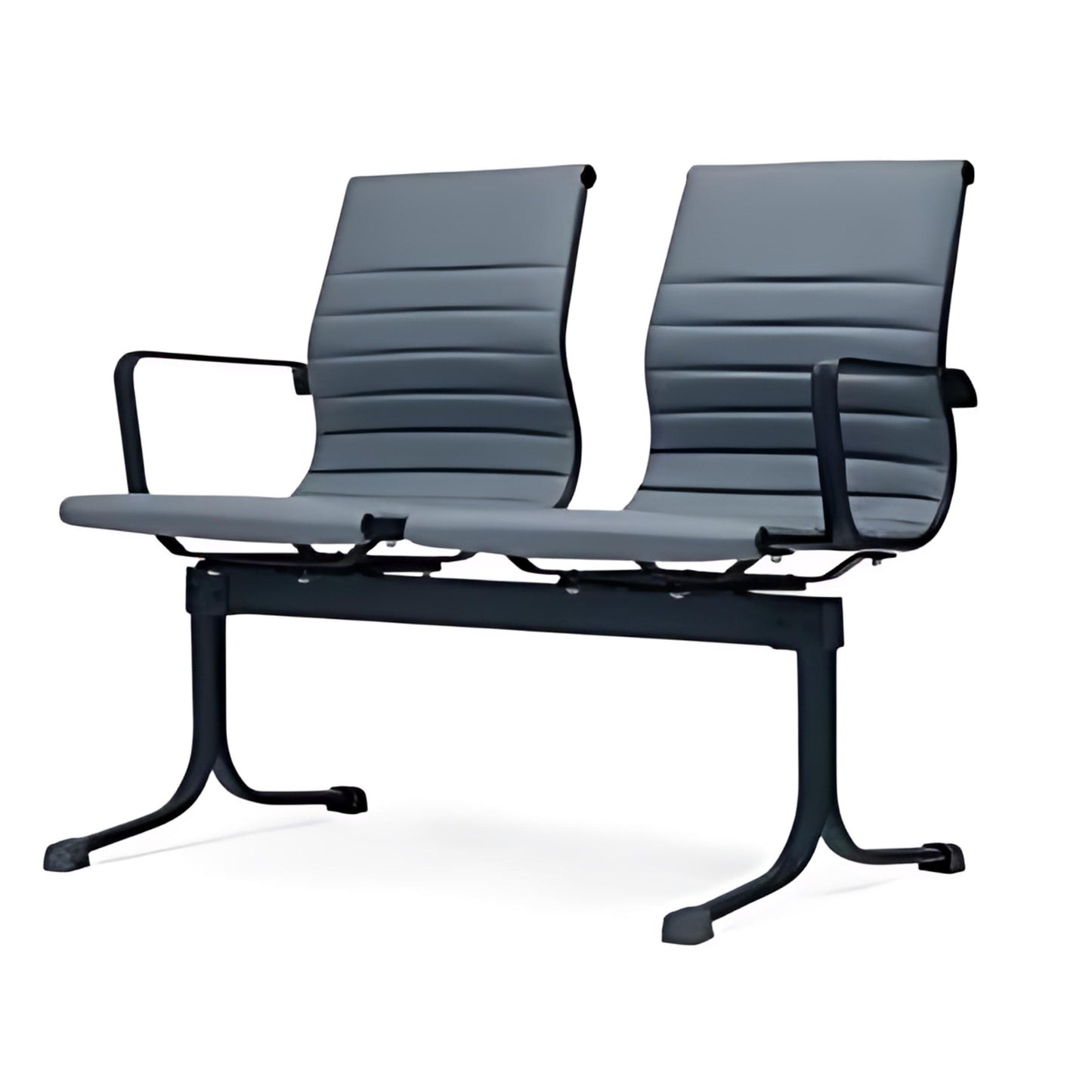 Modern Efficiency: The Gray Leather Double Visitor Bench with Chrome Accents