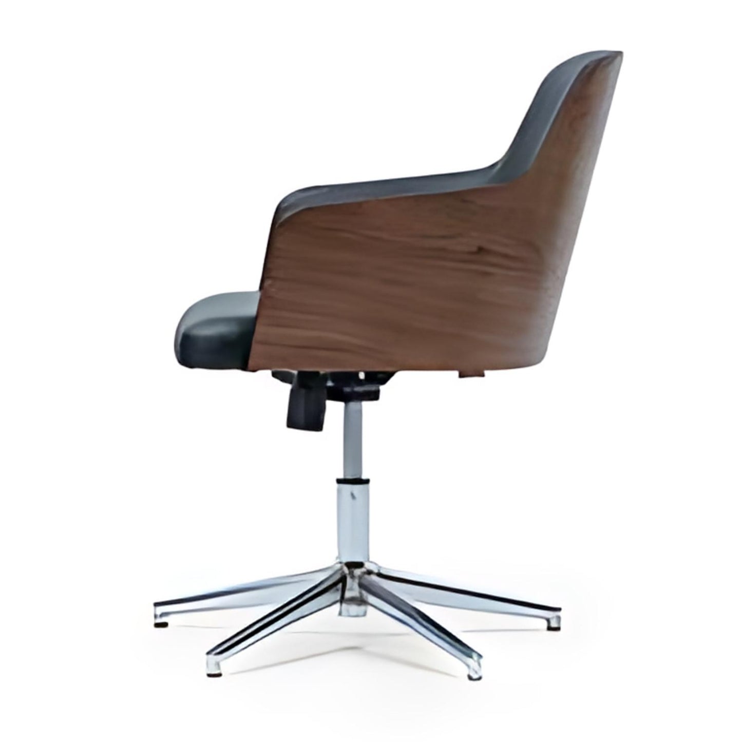 Sleek Black Office Chair with Wooden Accents: A Perfect Blend of Style and Functionality