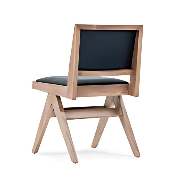 Modern Light Wood Chair with Black Leather Cushion