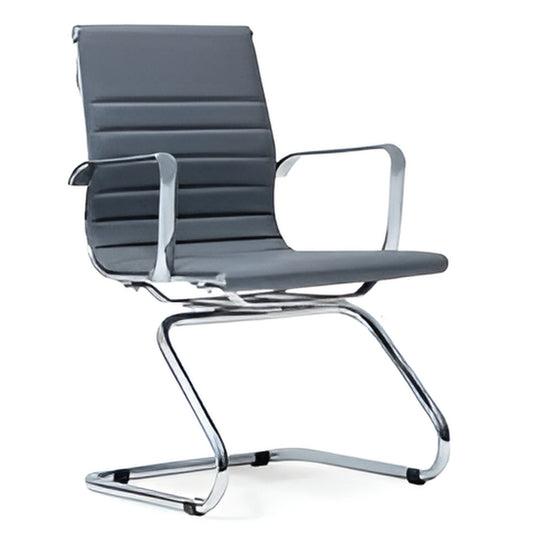 Sleek Simplicity: The Gray Leather Visitor Chair with Chrome Frame