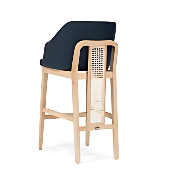 Contemporary Comfort: The Navy Upholstered Bar Stool with Natural Wood Frame