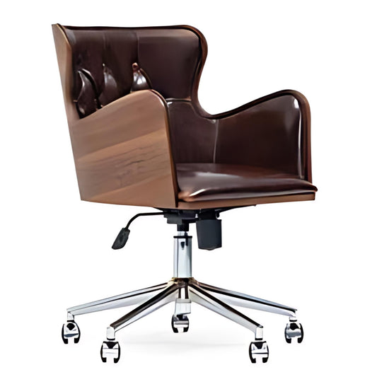 Luxurious Brown Leather Office Chair with Wooden Accents: A Stylish and Comfortable Choice