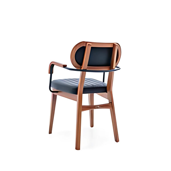 Stylish Black Ribbed Upholstered Armchair with Walnut Frame