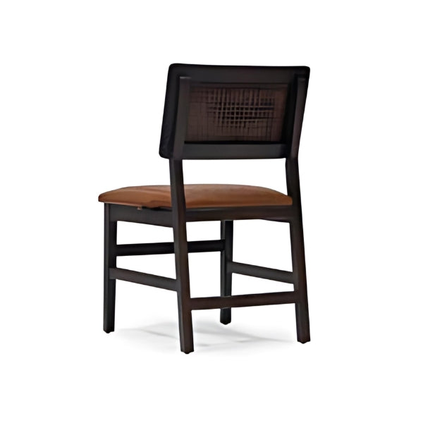 Stylish Brown Leather Dining Chair with Dark Wood Frame