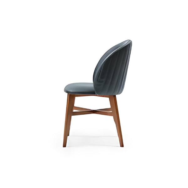 Contemporary Dark Blue Upholstered Armchair with Wooden Legs