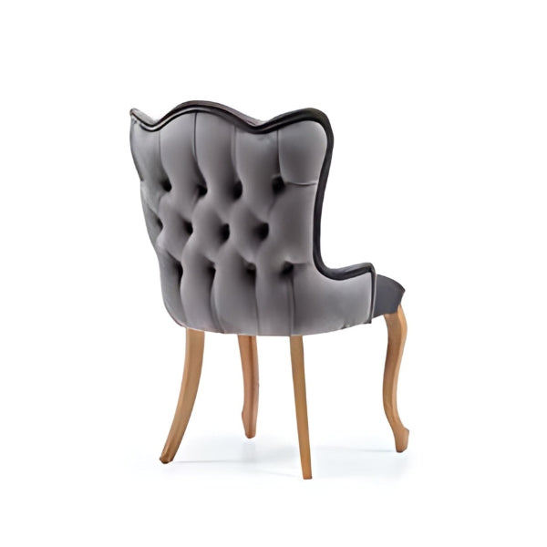 Elegant Gray Upholstered Armchair with Curved Legs: A Stylish Blend of Comfort and Classic Design