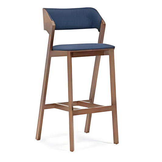 Contemporary Comfort: The Navy Fabric Bar Stool with Wooden Frame