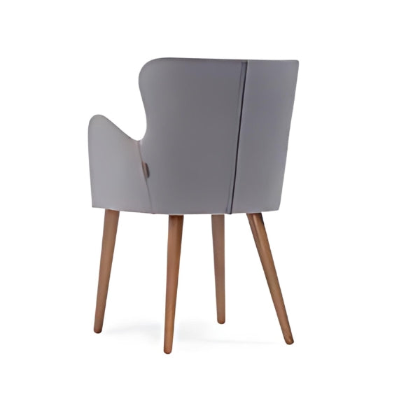 Modern Gray Upholstered Armchair with Wooden Legs: A Chic Blend of Comfort and Style