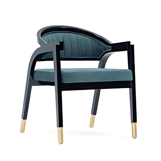 Elegant Green Velvet Armchair with Black Frame and Brass Accents