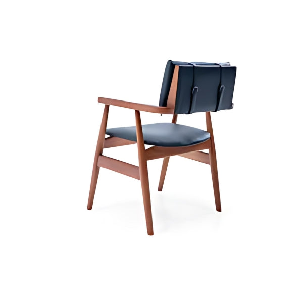 Sleek Dark Wood Armchair with Black Upholstered Seat