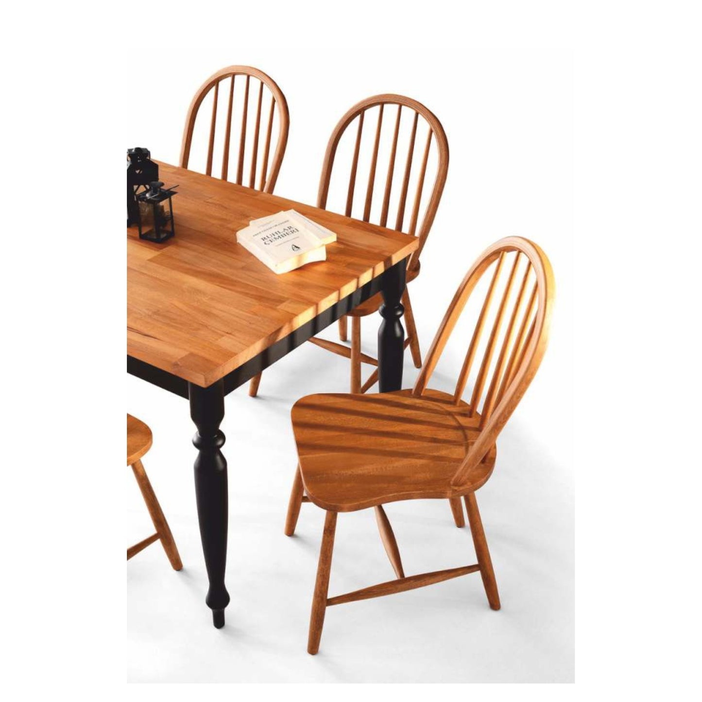 Classic Wooden Dining Set with Spindle-Back Chairs