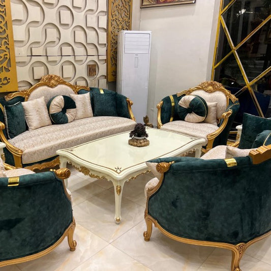 Luxury Green and Gold Sofa Set for 7