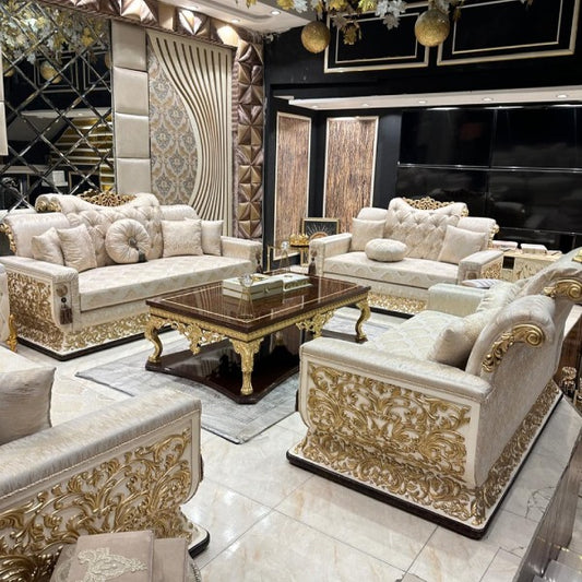 Regal Living White and Gold Sofa Set